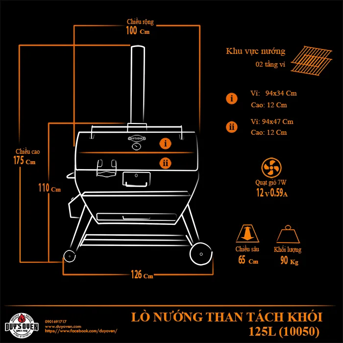 Bản vẽ kích thước lò tách khói 125L